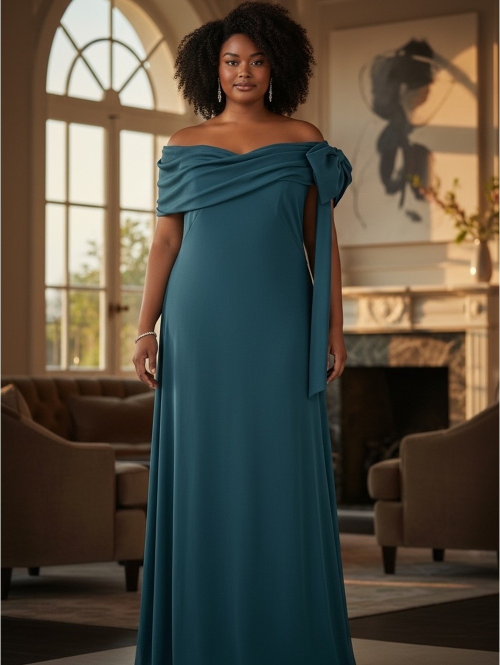 Tadashi Shoji Eclipse Blue Off-Shoulder Evening Gown NWT Size 18Q